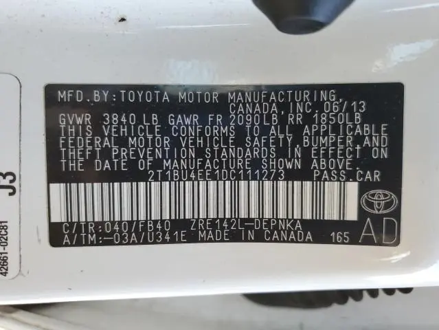 2013 TOYOTA COROLLA BASE  