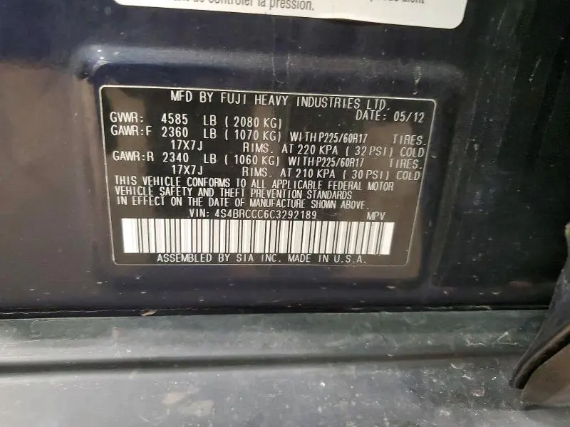 2012 SUBARU OUTBACK 2.5I PREMIUM  