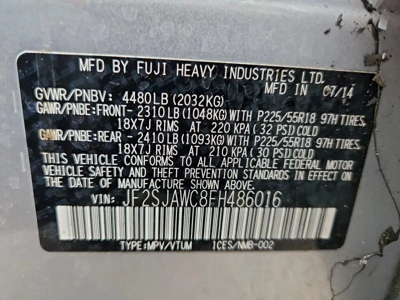 2015 SUBARU FORESTER 2.5I TOURING  