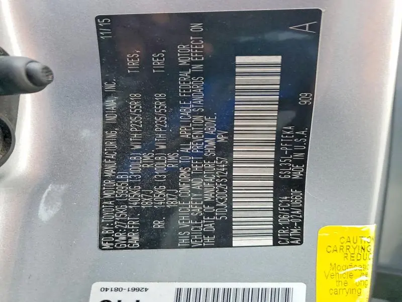 2015 TOYOTA SIENNA L 7-PASSENGER  