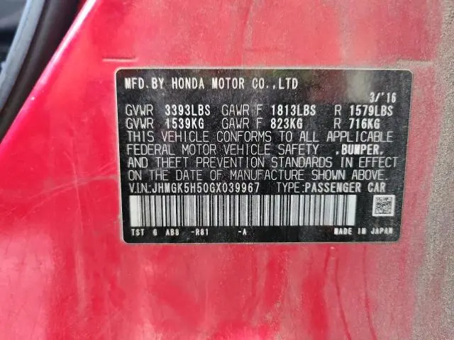 2016 HONDA FIT LX  