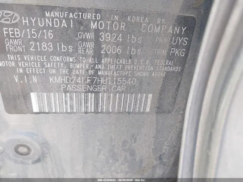 2017 HYUNDAI ELANTRA SE