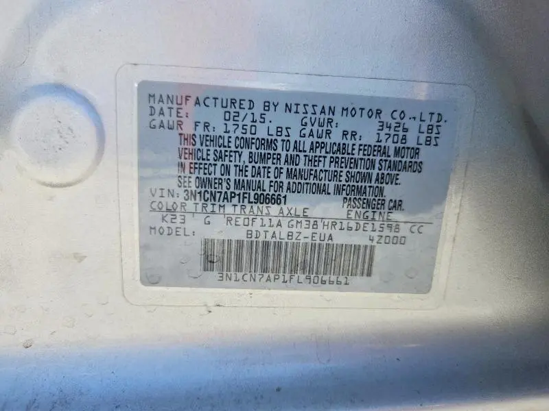 2015 NISSAN VERSA 1.6 SV  