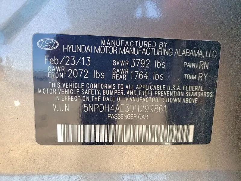 2013 HYUNDAI ELANTRA LIMITED  