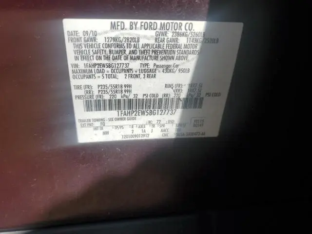 2011 FORD TAURUS SEL  