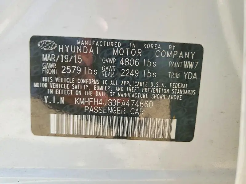 2015 HYUNDAI AZERA LIMITED  