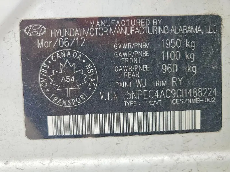 2012 HYUNDAI SONATA SE  