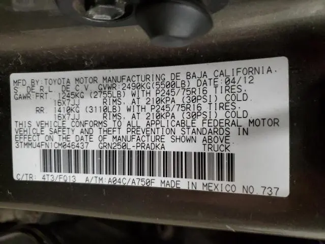 2012 TOYOTA TACOMA DOUBLE CAB LONG BED  