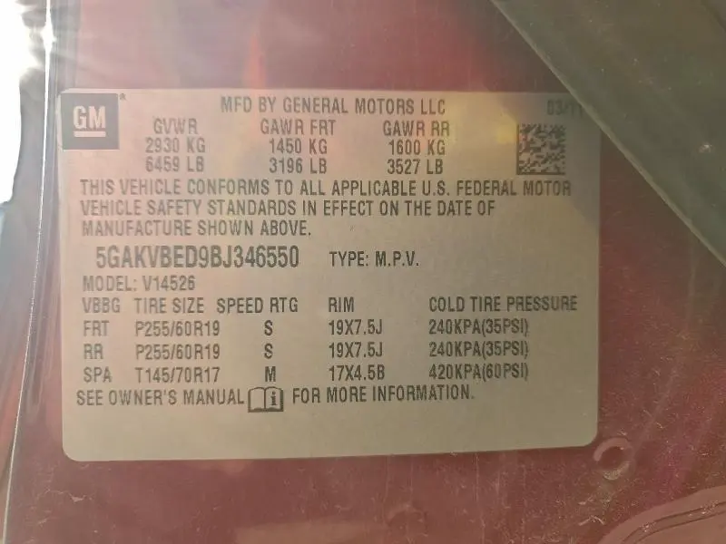 2011 BUICK ENCLAVE CXL  