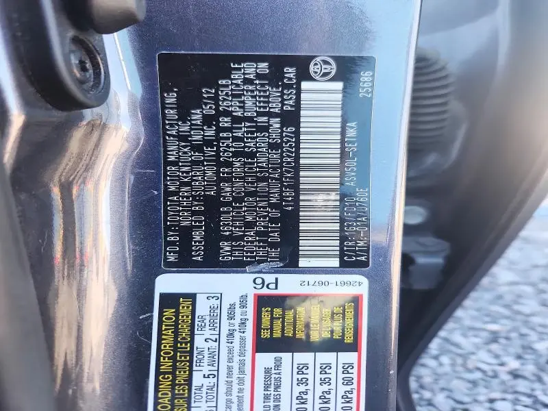 2012 TOYOTA CAMRY LE  