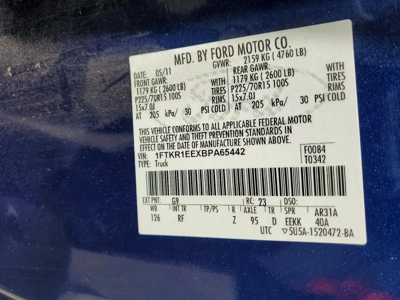2011 FORD RANGER SUPER CAB  