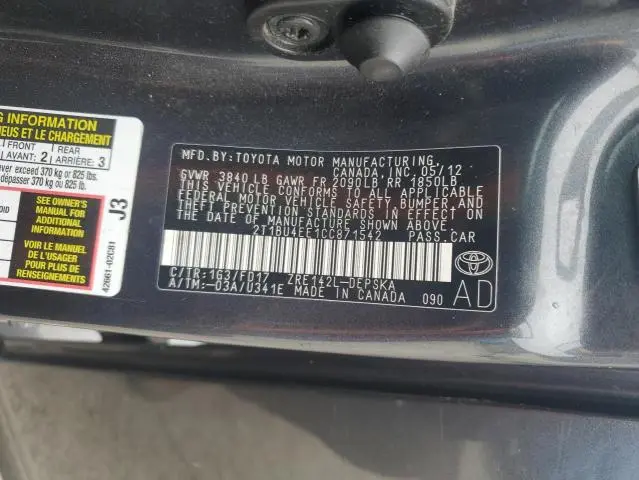 2012 TOYOTA COROLLA BASE  