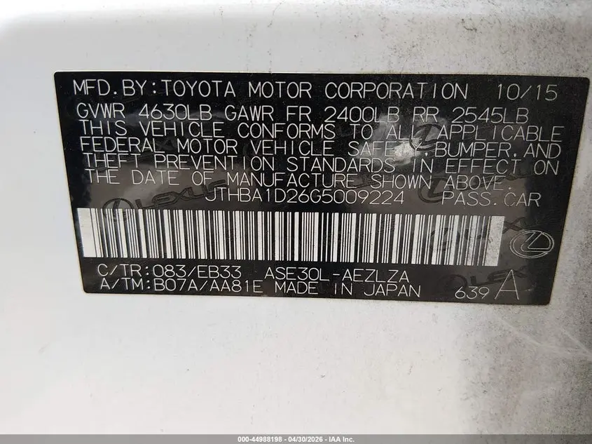2016 LEXUS IS 200T  
