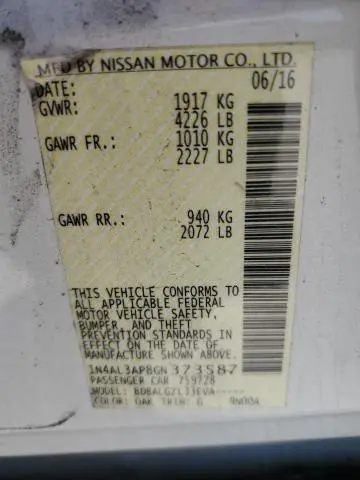 2016 NISSAN ALTIMA 2.5  