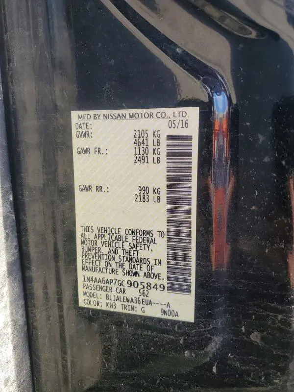 2016 NISSAN MAXIMA 3.5 SL  