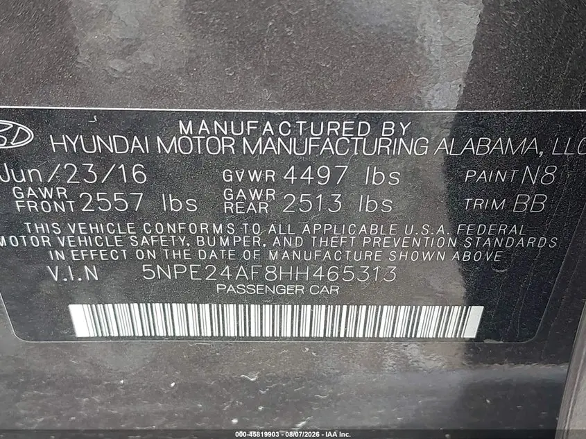 2017 HYUNDAI SONATA SE