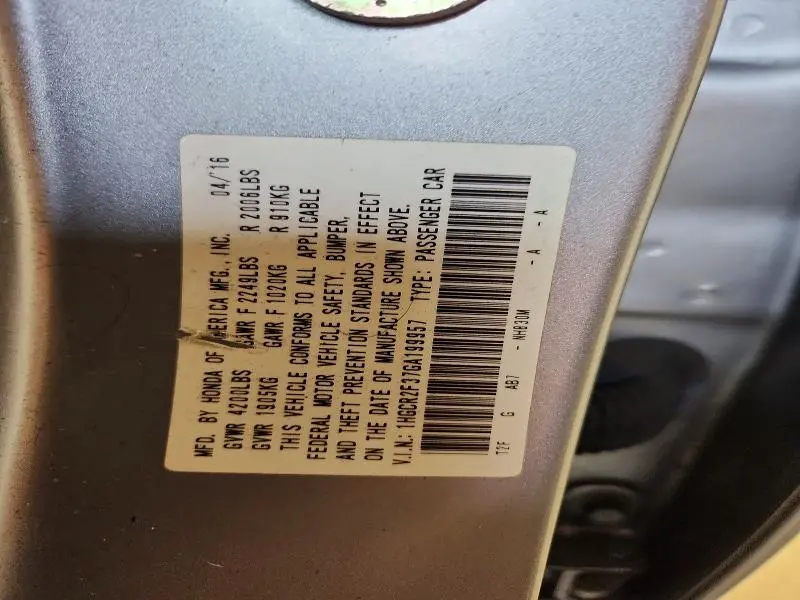 2016 HONDA ACCORD LX  