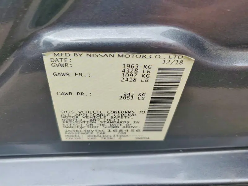 2019 NISSAN ALTIMA S  