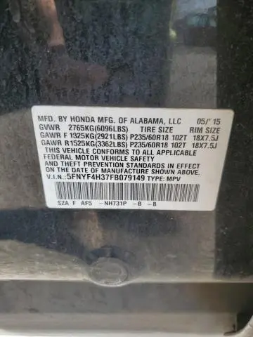 2015 HONDA PILOT SE  