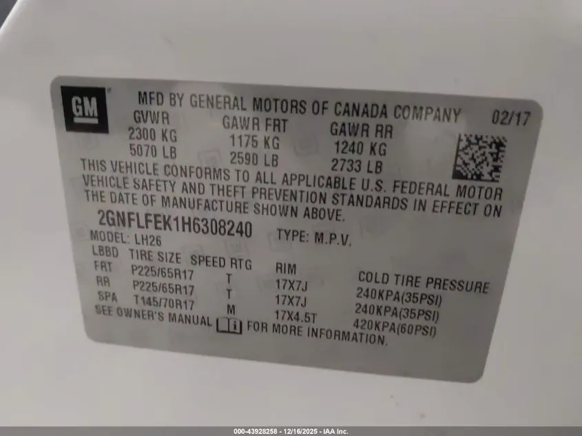 2017 CHEVROLET EQUINOX LT