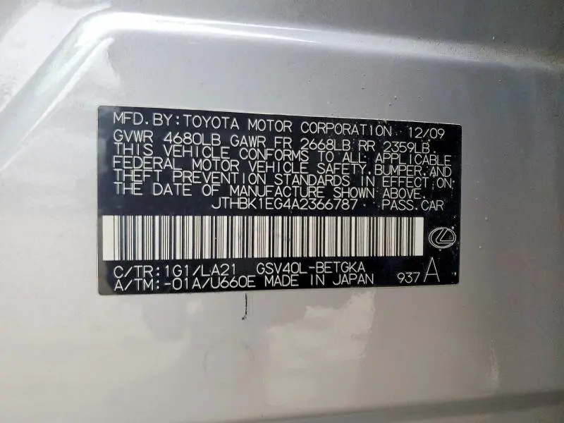 2010 LEXUS ES 350 BASE  