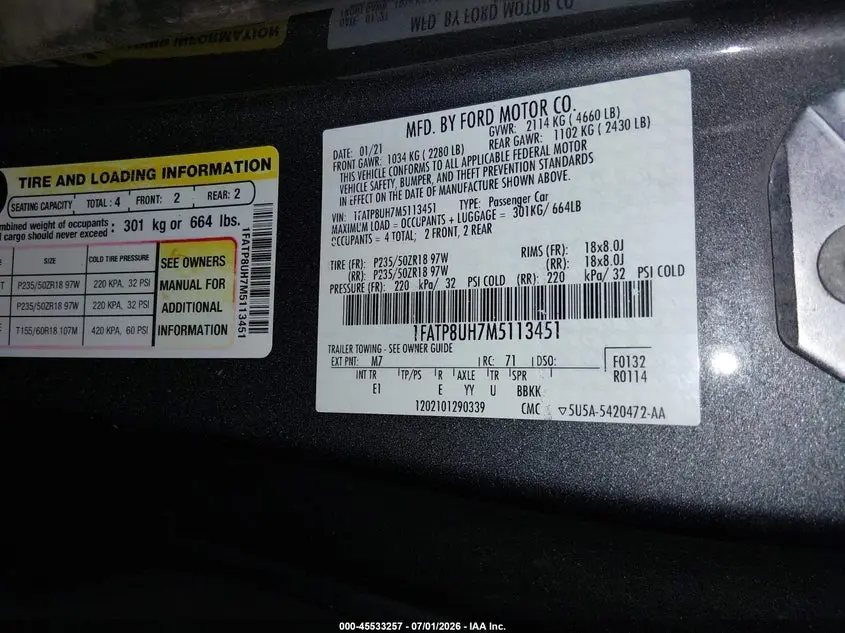 2021 FORD MUSTANG ECOBOOST /ECOBOOST PREMIUM