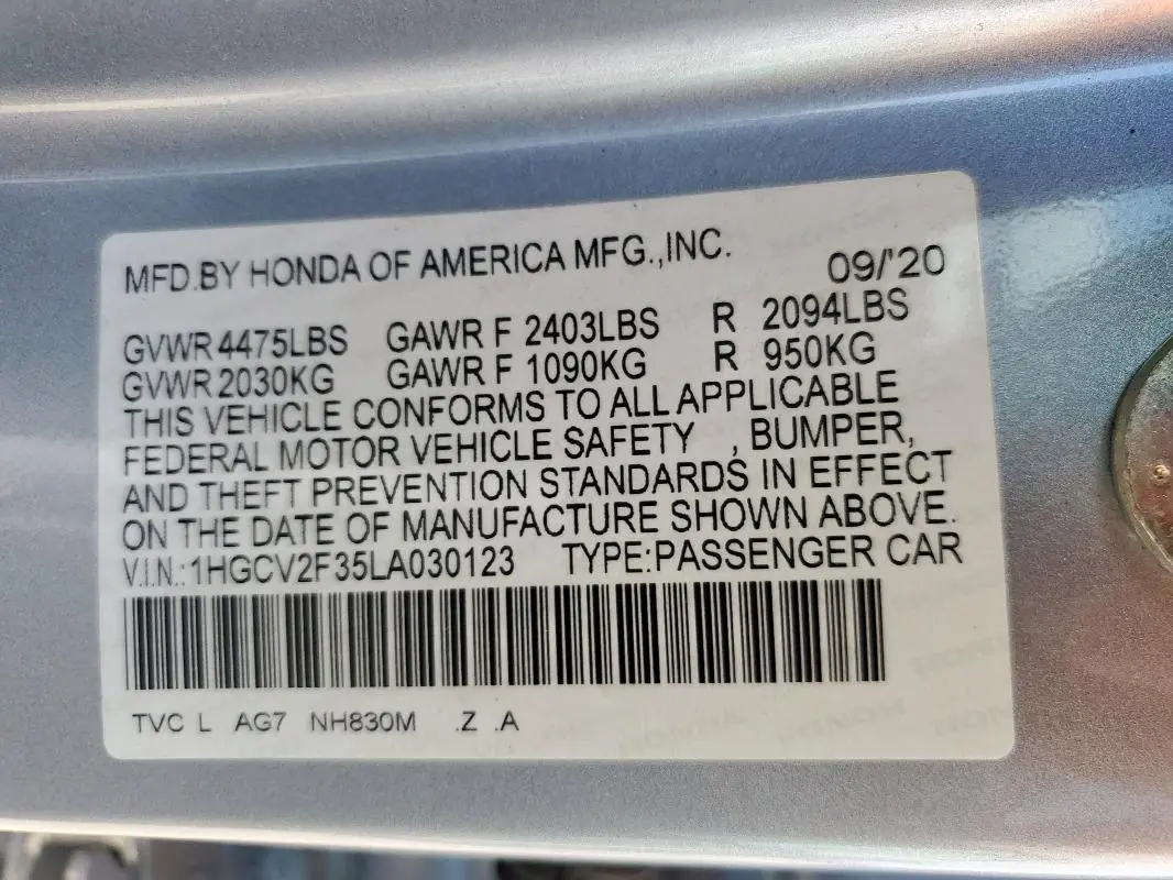 2020 HONDA ACCORD SPORT  