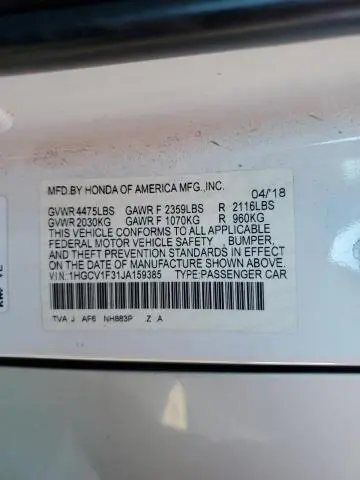 2018 HONDA ACCORD SPORT  