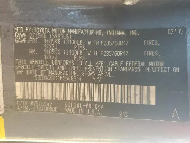 2015 TOYOTA SIENNA XLE  