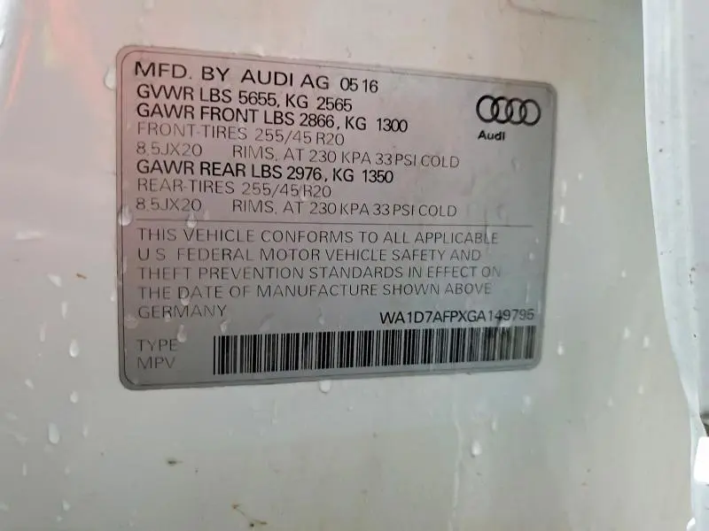 2016 AUDI Q5 PREMIUM PLUS S-LINE  