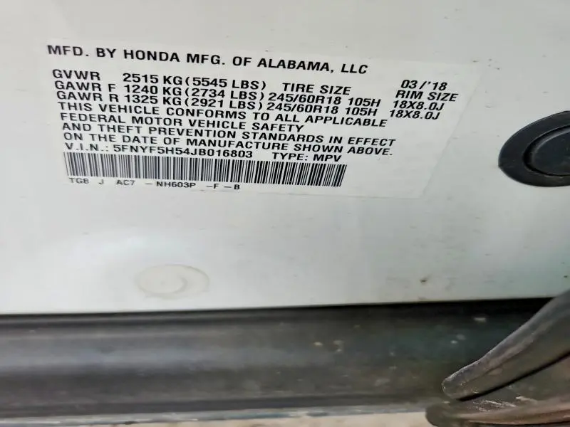 2018 HONDA PILOT EXL  