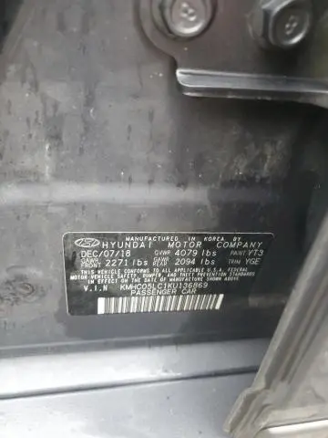 2019 HYUNDAI IONIQ LIMITED  