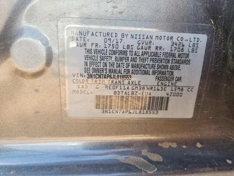2018 NISSAN VERSA SV  