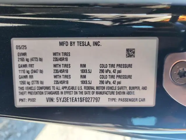 2025 TESLA MODEL 3   