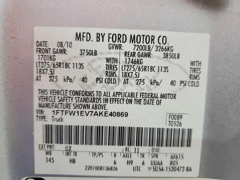 2010 FORD F150 SUPERCREW  