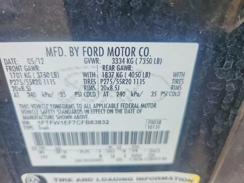 2012 FORD F150 SUPERCREW  