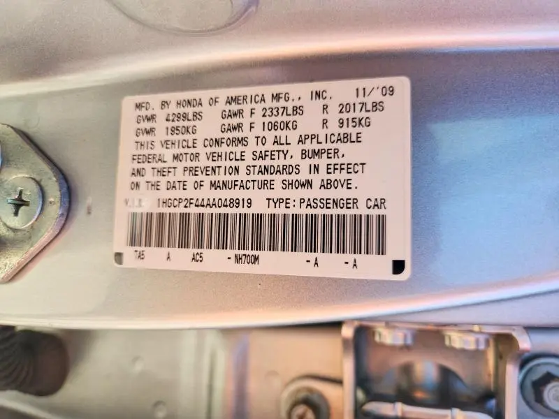 2010 HONDA ACCORD LXP  