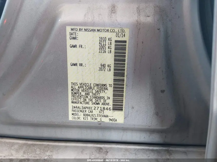 2014 NISSAN ALTIMA 2.5/2.5 S/2.5 SL/2.5 SV