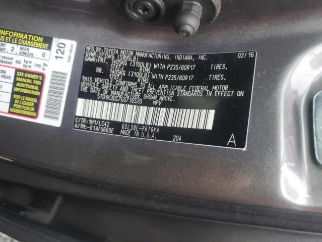 2016 TOYOTA SIENNA XLE 8-PASSENGER  