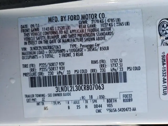 2012 LINCOLN MKZ HYBRID  