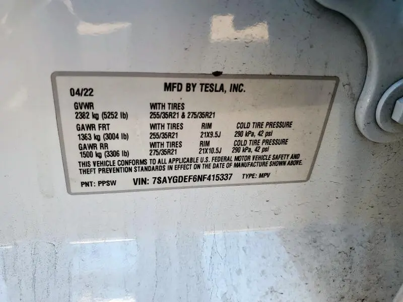 2022 TESLA MODEL Y   
