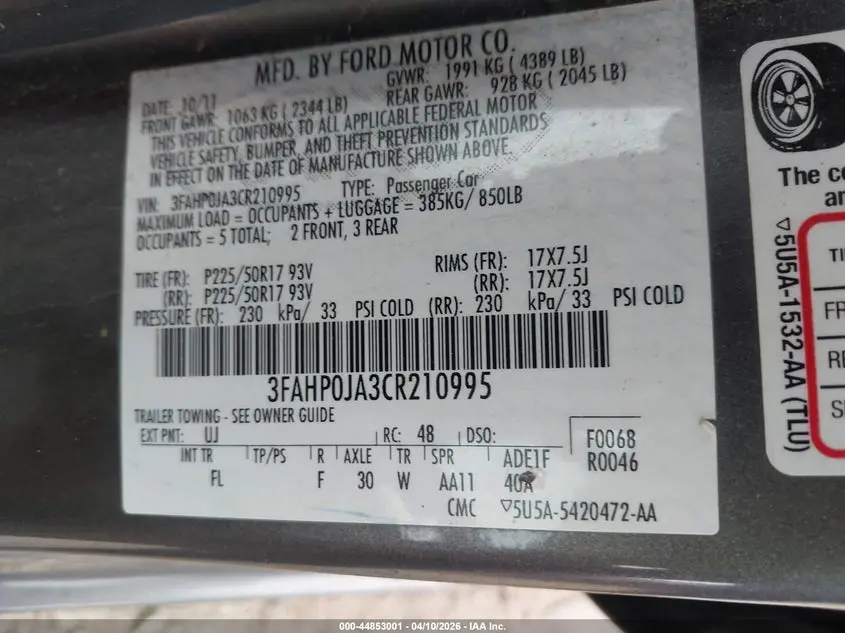 2012 FORD FUSION SEL