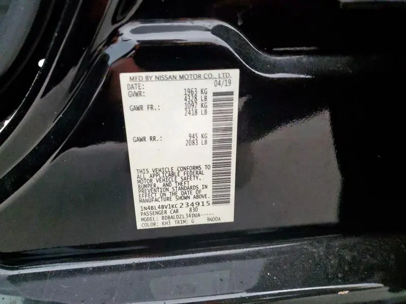 2019 NISSAN ALTIMA S  