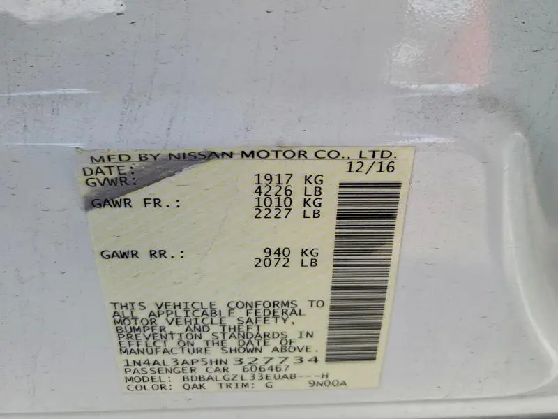 2017 NISSAN ALTIMA 2.5  