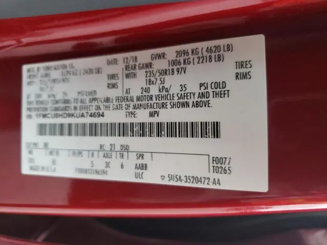 2019 FORD ESCAPE SEL