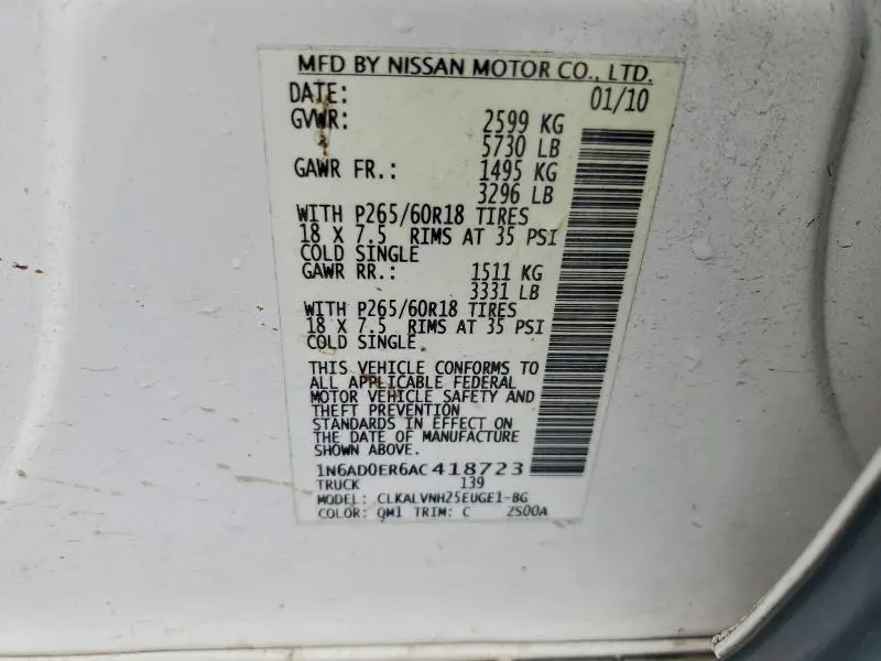 2010 NISSAN FRONTIER SE V6  