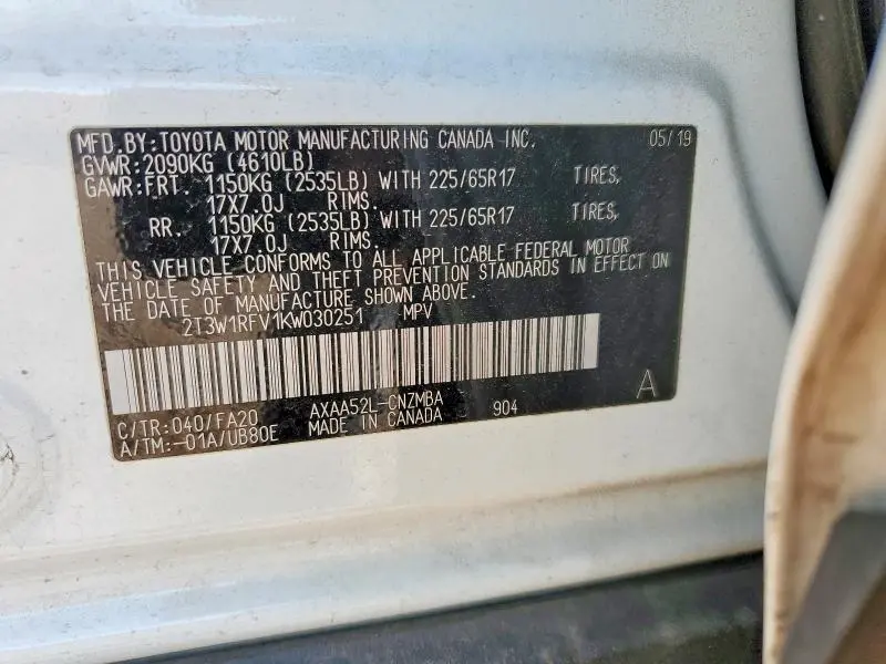 2019 TOYOTA RAV4 XLE  