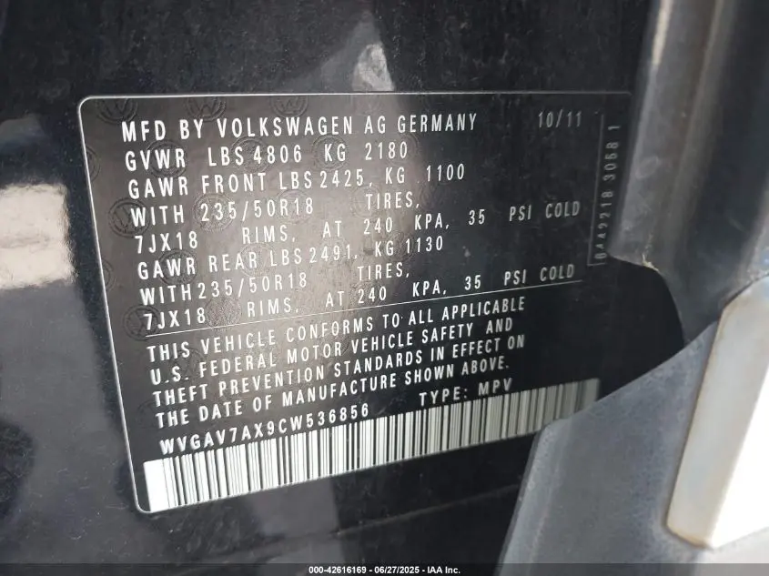 2012 VOLKSWAGEN TIGUAN SE