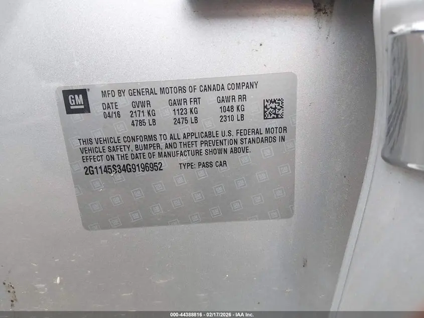 2016 CHEVROLET IMPALA 2LZ