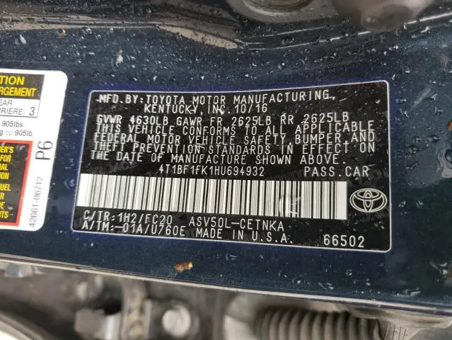 2017 TOYOTA CAMRY LE  